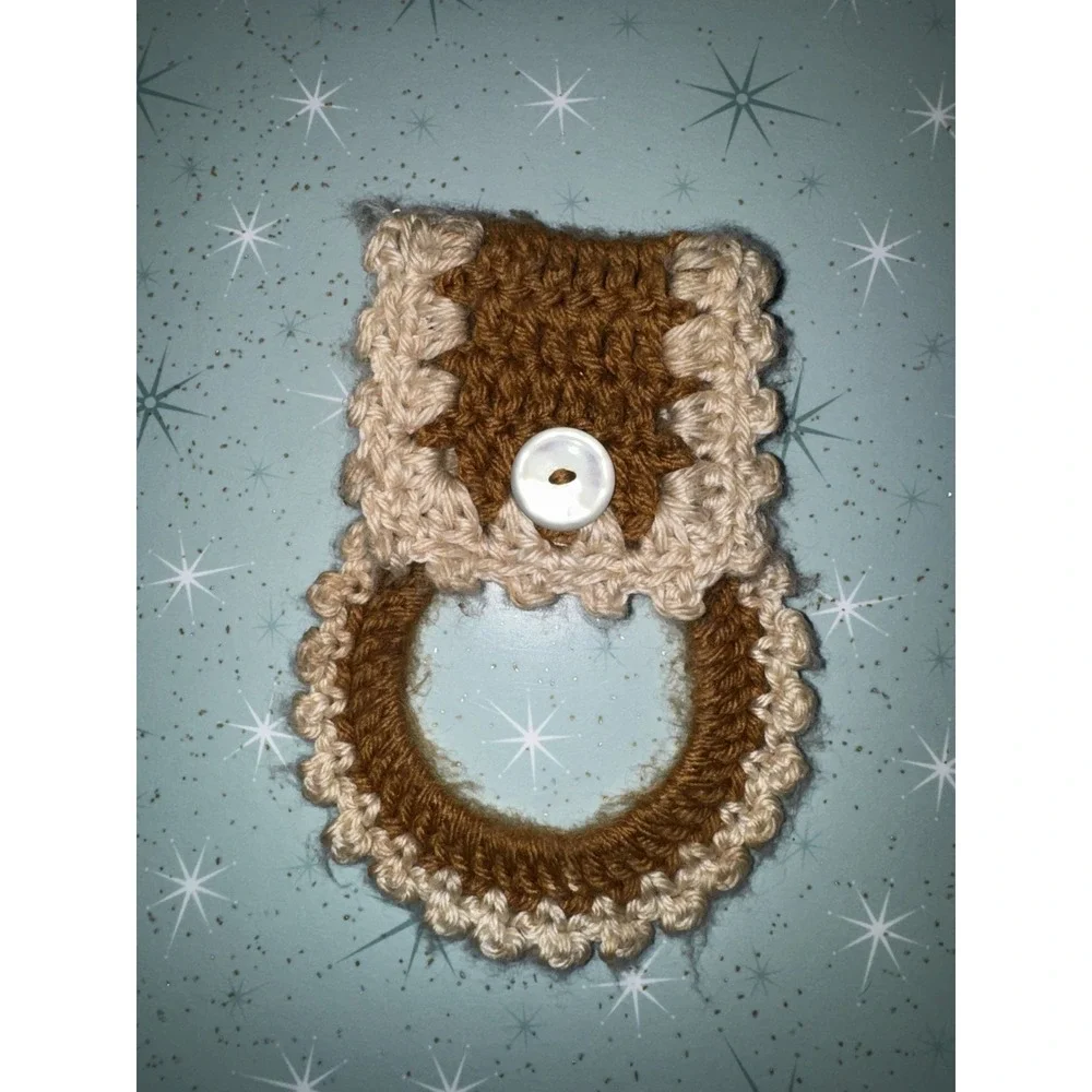Crocheted Kitchen Towel Ring. Brown and Tan. Cottagecore Farmhouse Vintage look